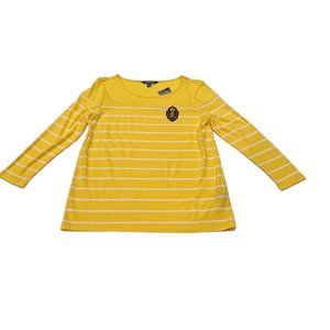 Ralph Lauren Women's Stripe Tee, LRL Patch, 3/4 Sleeve, NWT, Yellow White, S